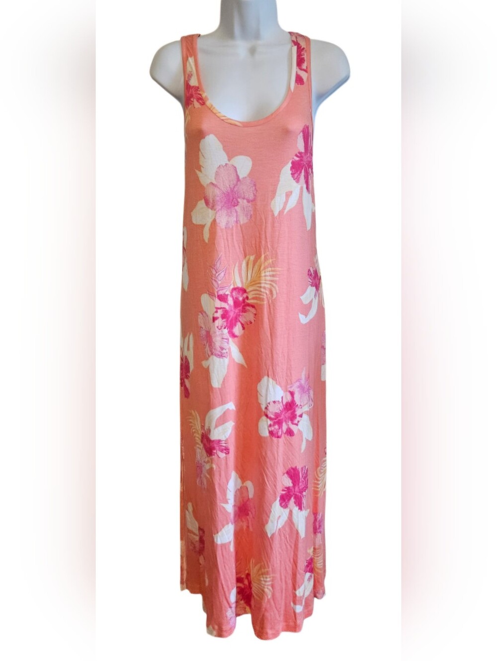 0075 Tommy Bahama Relax Tropical Floral Maxi Dress Peach Island Resort Medium